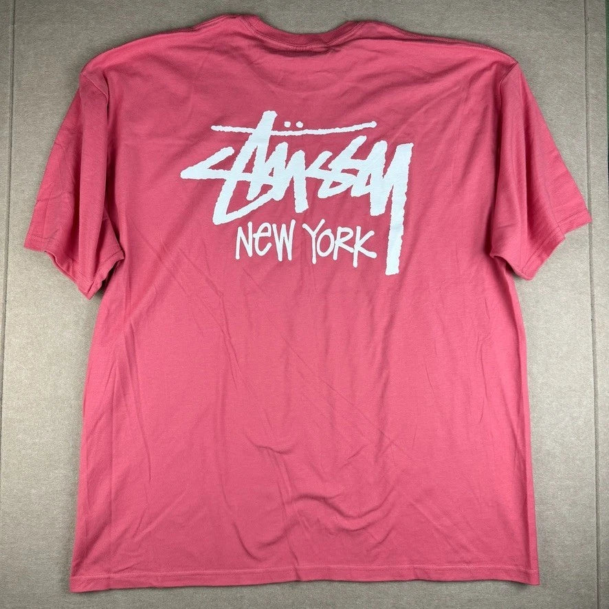 Stussy New York Shirt Mens XXL Pink Streetwear Skateboard Surf Big Logo Tee