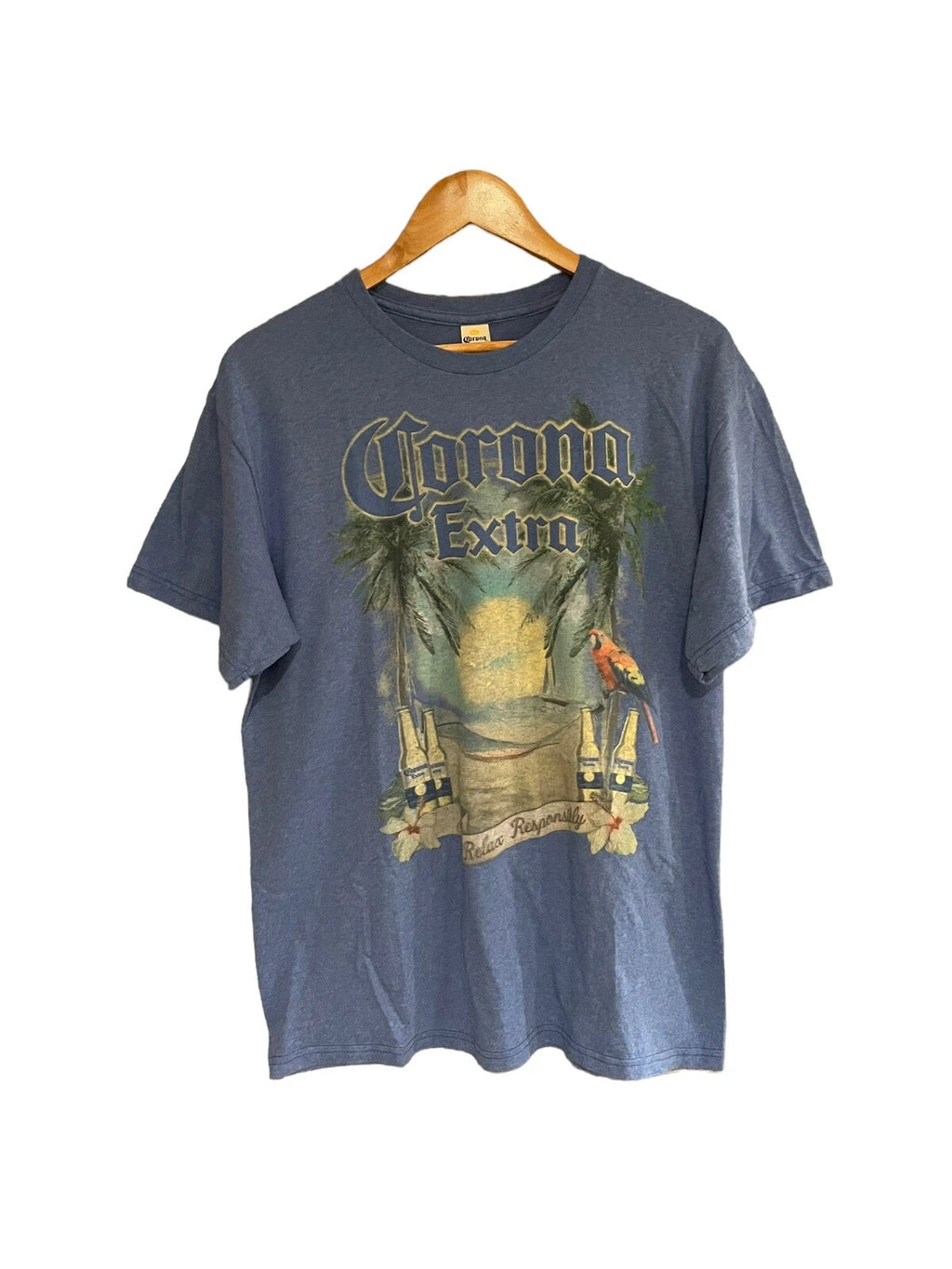 Corona Extra Relax Responsibility Beach T Shirt Blue Men’s Size M Good Condition