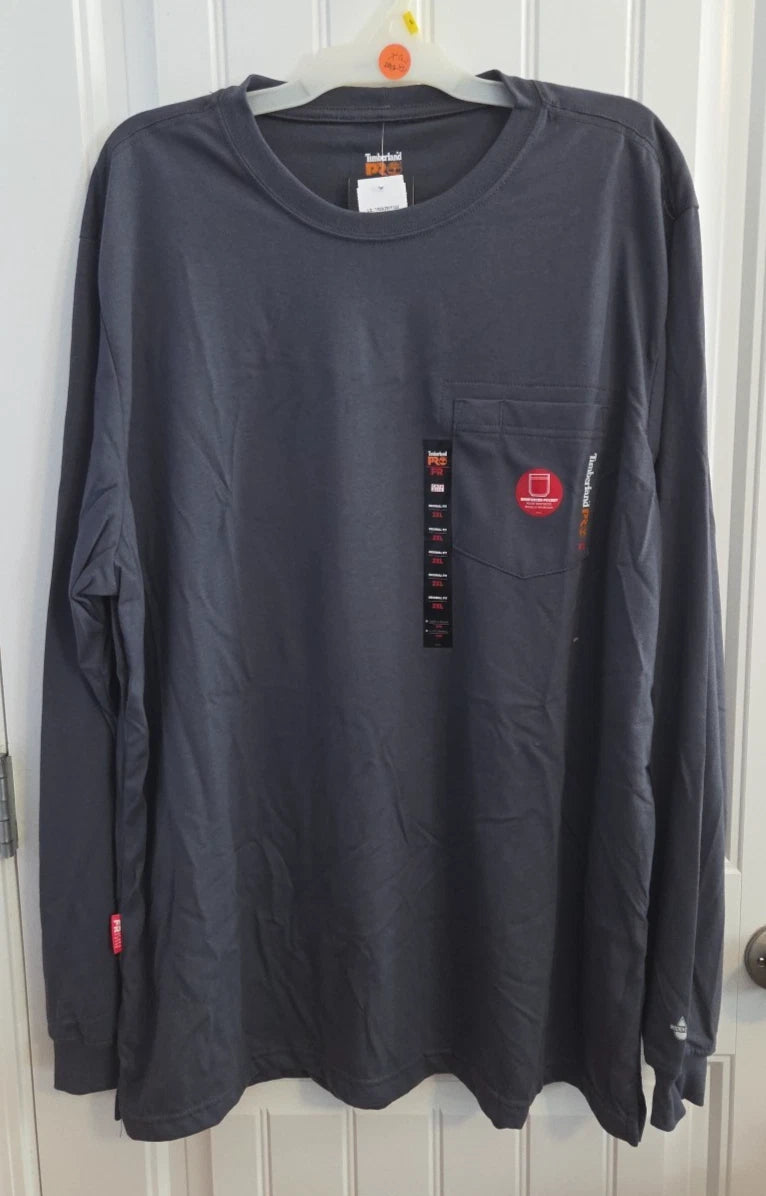 NWT Timberland PRO FR  Mens 2XL Gray Long Sleeve T Shirt Flame Resistant Cotton