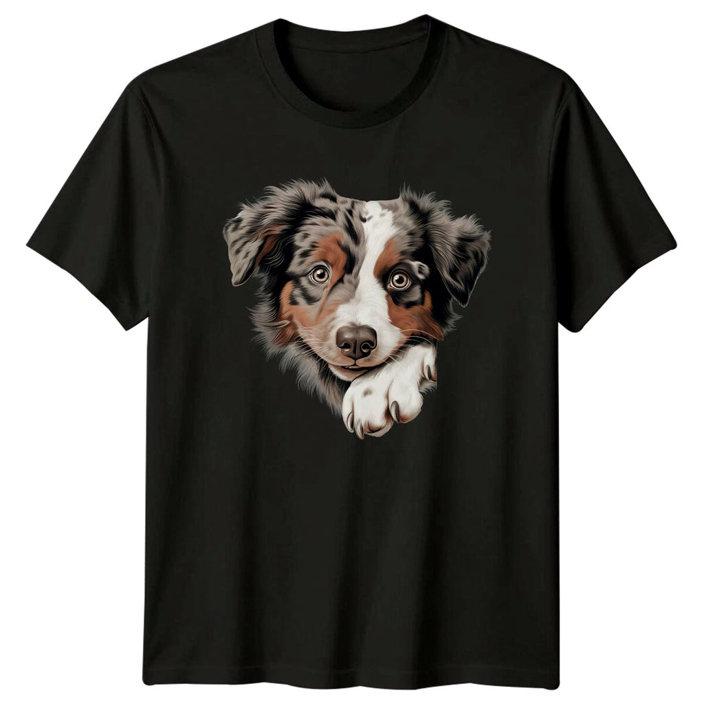 Cute Aussie Peekaboo Dog Portrait T-Shirt Pet Lover Tee