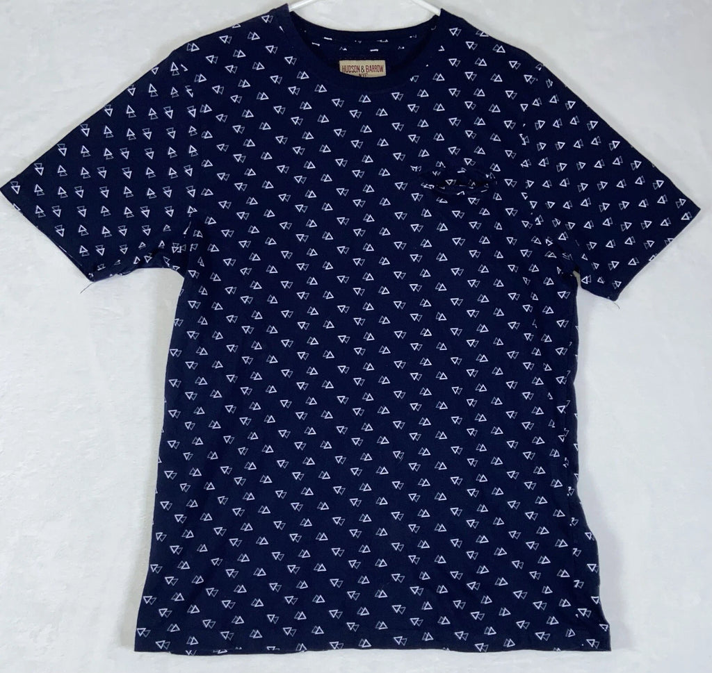 Hudson & Barrow Shirt Mens Large Blue Geometric Allover Print Preppy School EUC