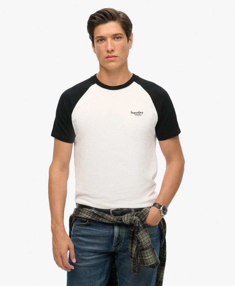 Superdry T-Shirt Crew Neck Short Sleeve Essential Logo Baseball Tee White Black