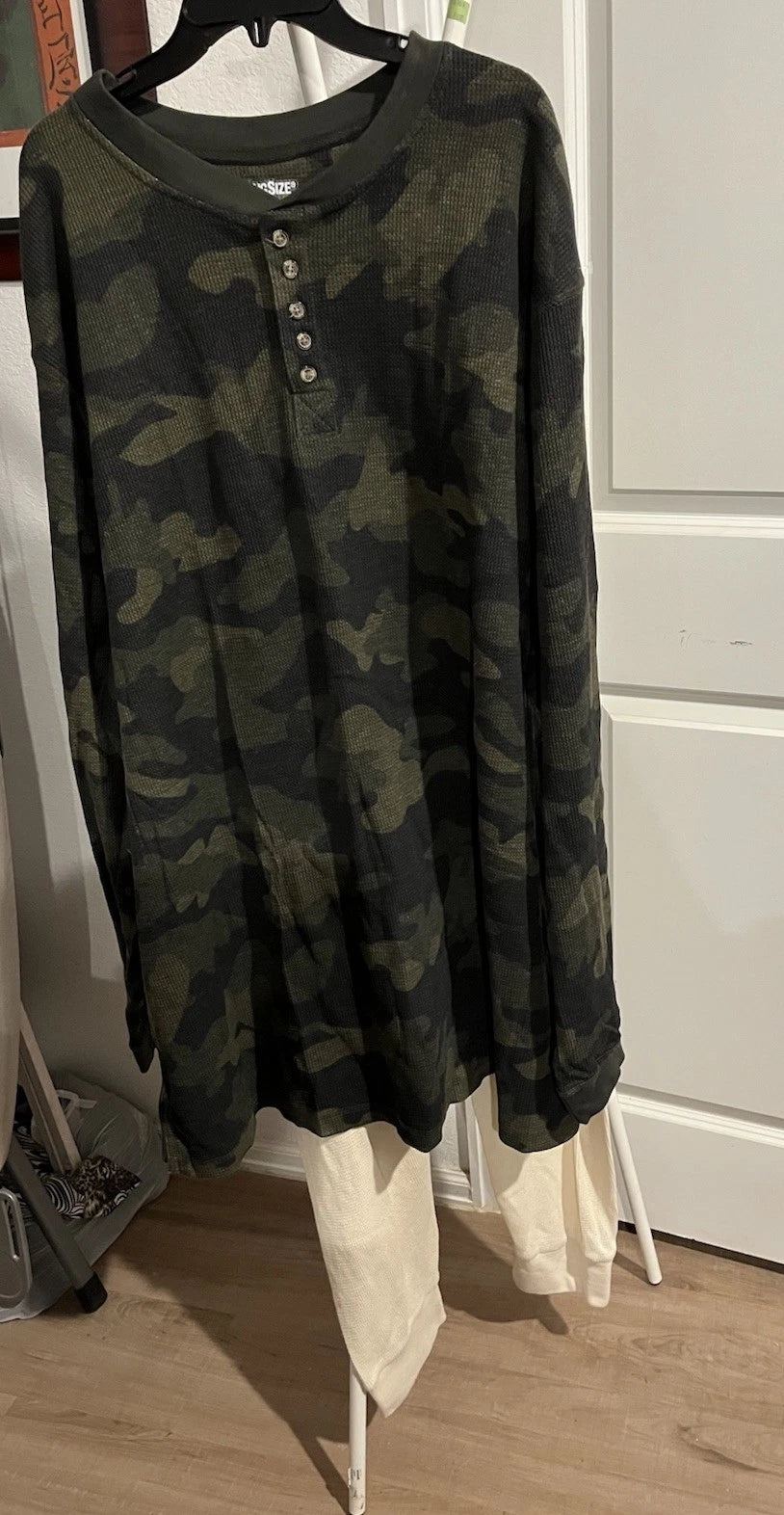 KingSize Camo Thermal Shirt Mens Big 5XL Henley Camouflage Long Sleeve Free Pant