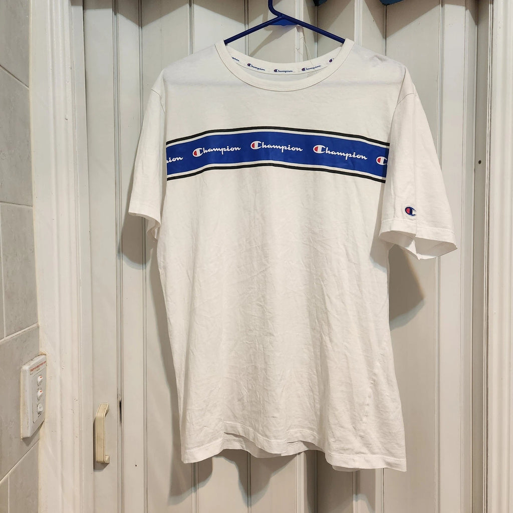 Champion T-Shirt Mens White Short Sleeve  Large Graphics Logo