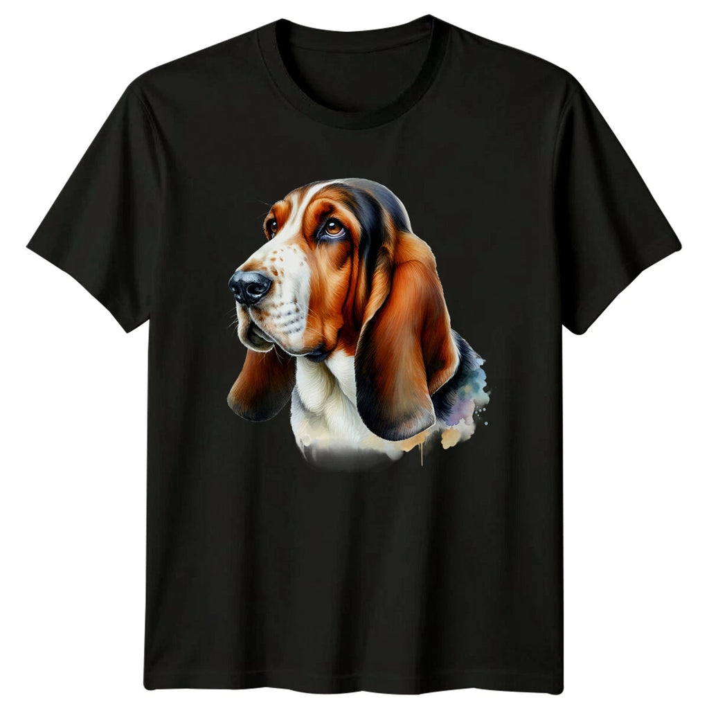 Basset Hound Dog Portrait Art T-Shirt, Cute Puppy Tee