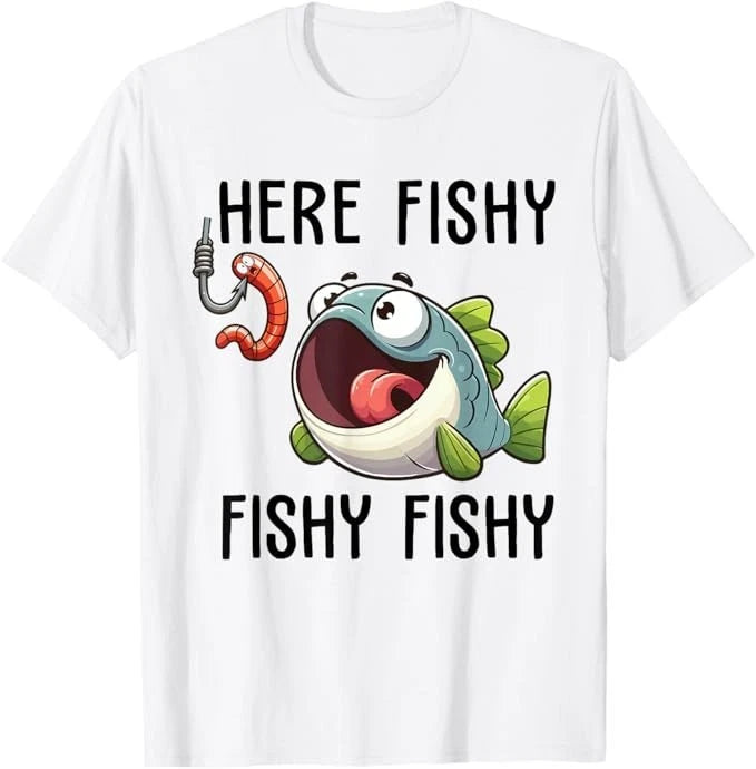 Here Fishy Fisherman Funny Fishing Lover Cute Fish Worm T-Shirt