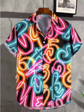 Mens Button Down Shirts Neon Party Printed Hawaiian Tops Novelty Ugly Gift