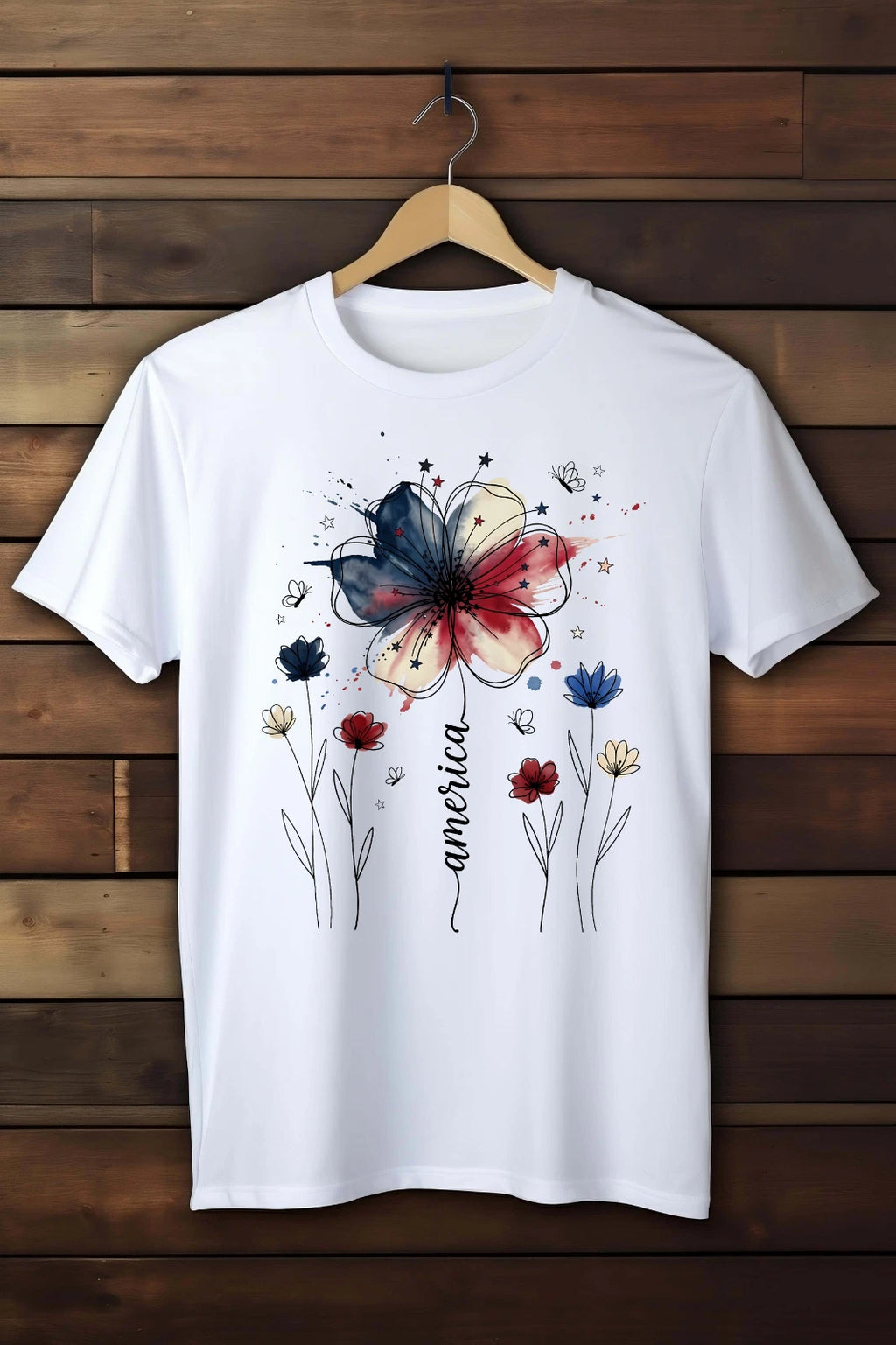 Boho Floral USA 250 White Gildan Soft Style T-shirt   Kids/Adult Sizes