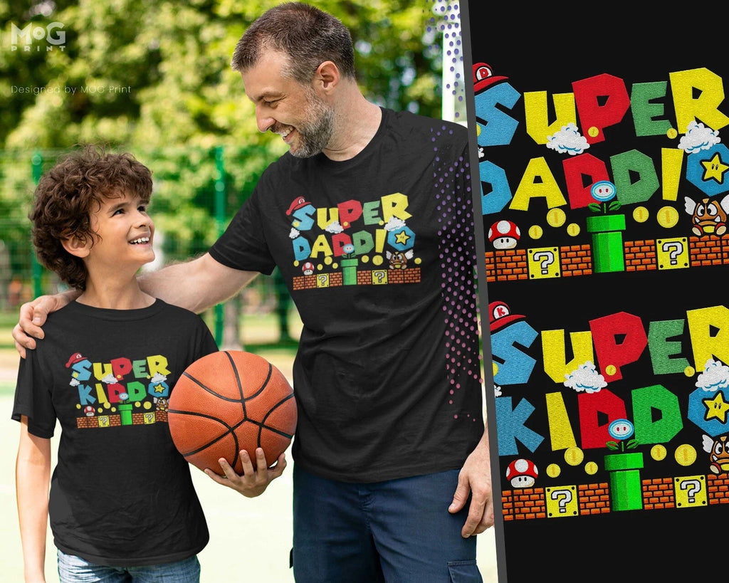 Super Daddio Kiddo Matching T-shirt Kids Gamer Dad Gift Set Father Son Daughter