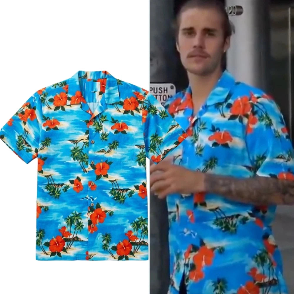 Justin-Biebe Hibiscus Palm Tree Summer Hawaiian Shirt 2026