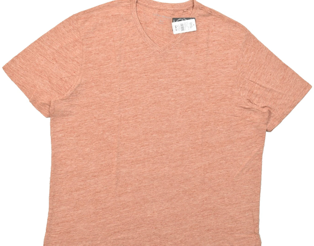 Lucky Brand Men's T Shirt V Neck Short Sleeve Orange Linen Blend Size 3XLT NEW