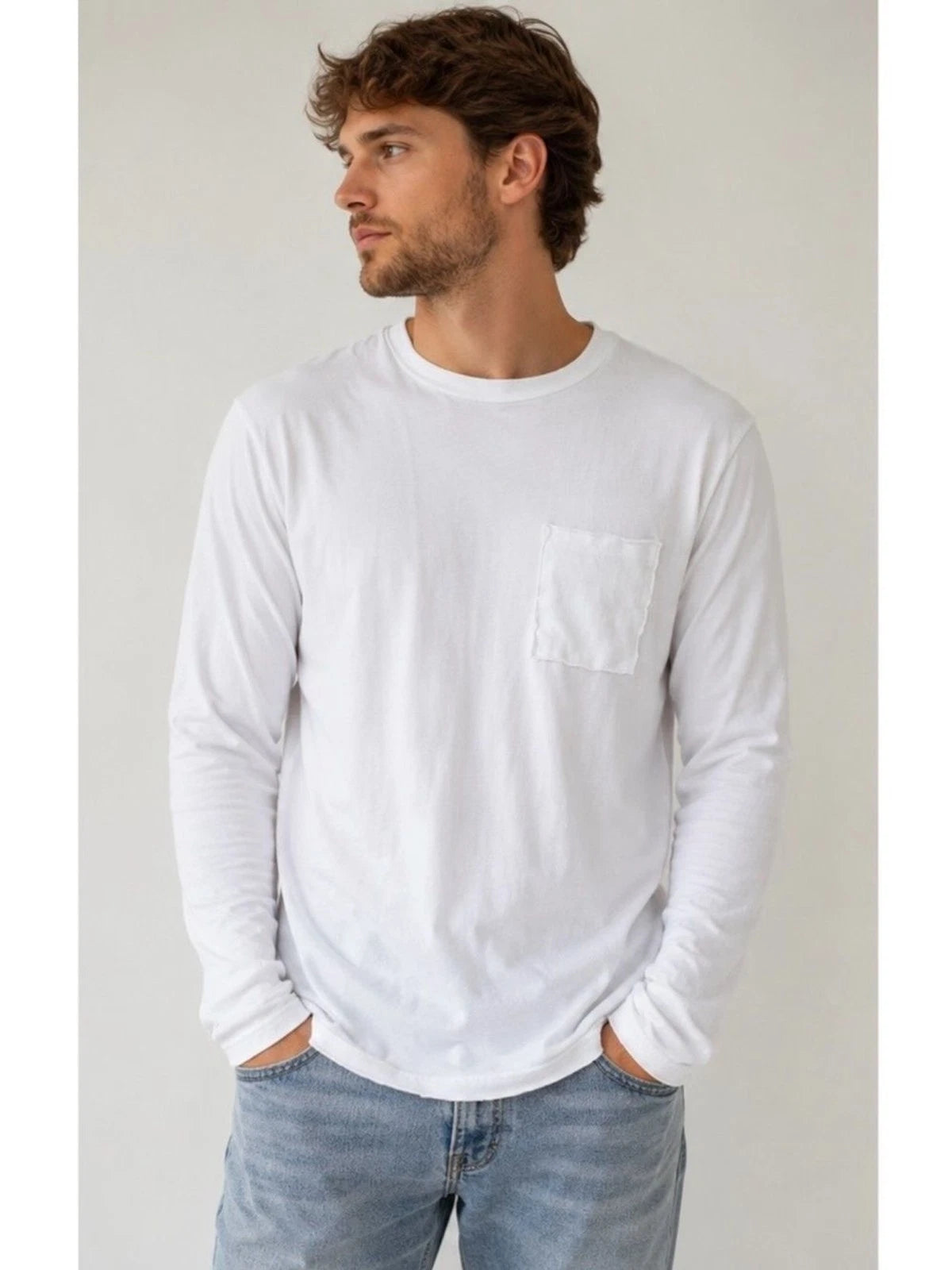 NWT Cotton Citizen Jagger Long Sleeve Tee White Raw Edge Pocket Shirt Small