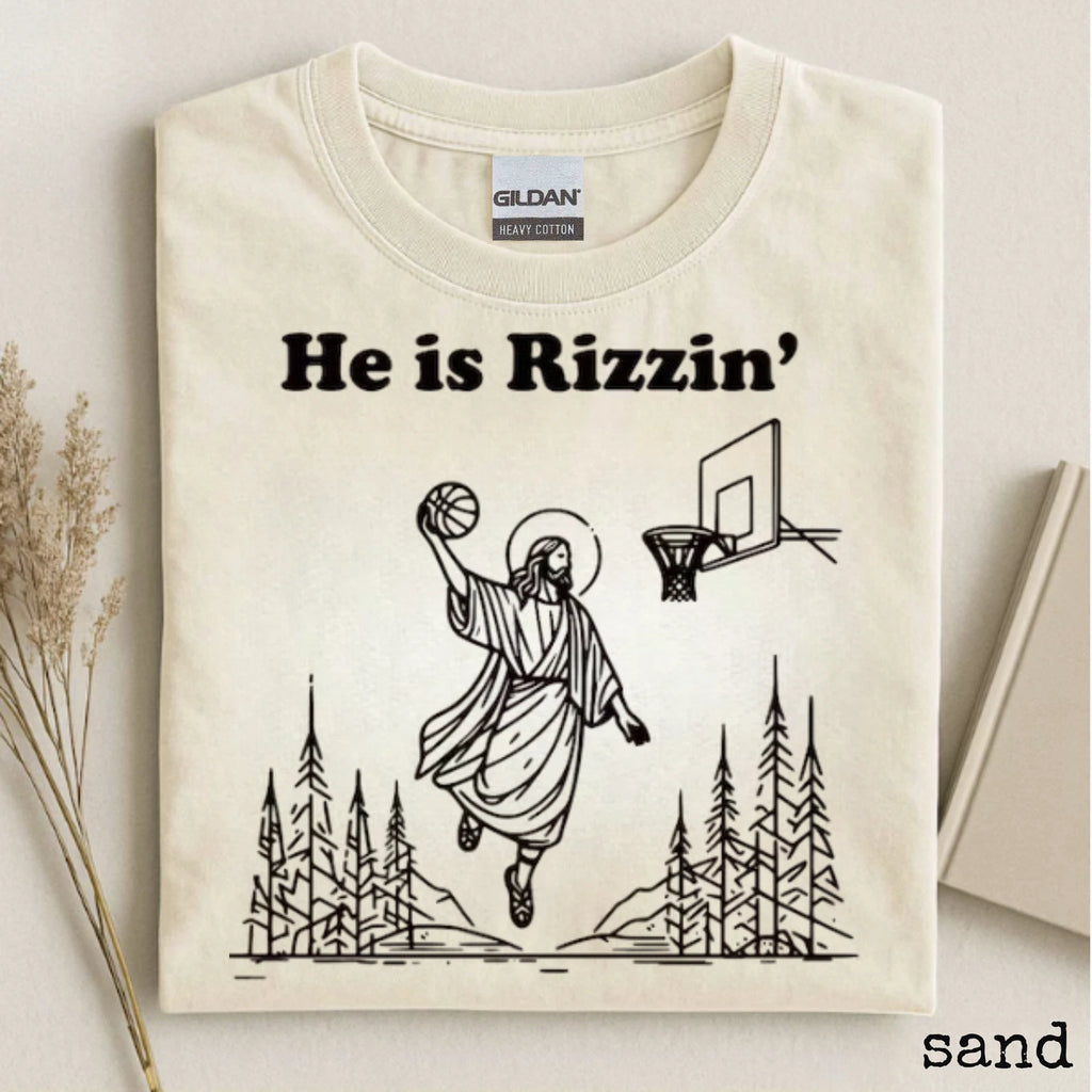 He is Rizzin Christian Tee Funny Jesus Playing Basketball Meme Shirt For Kids