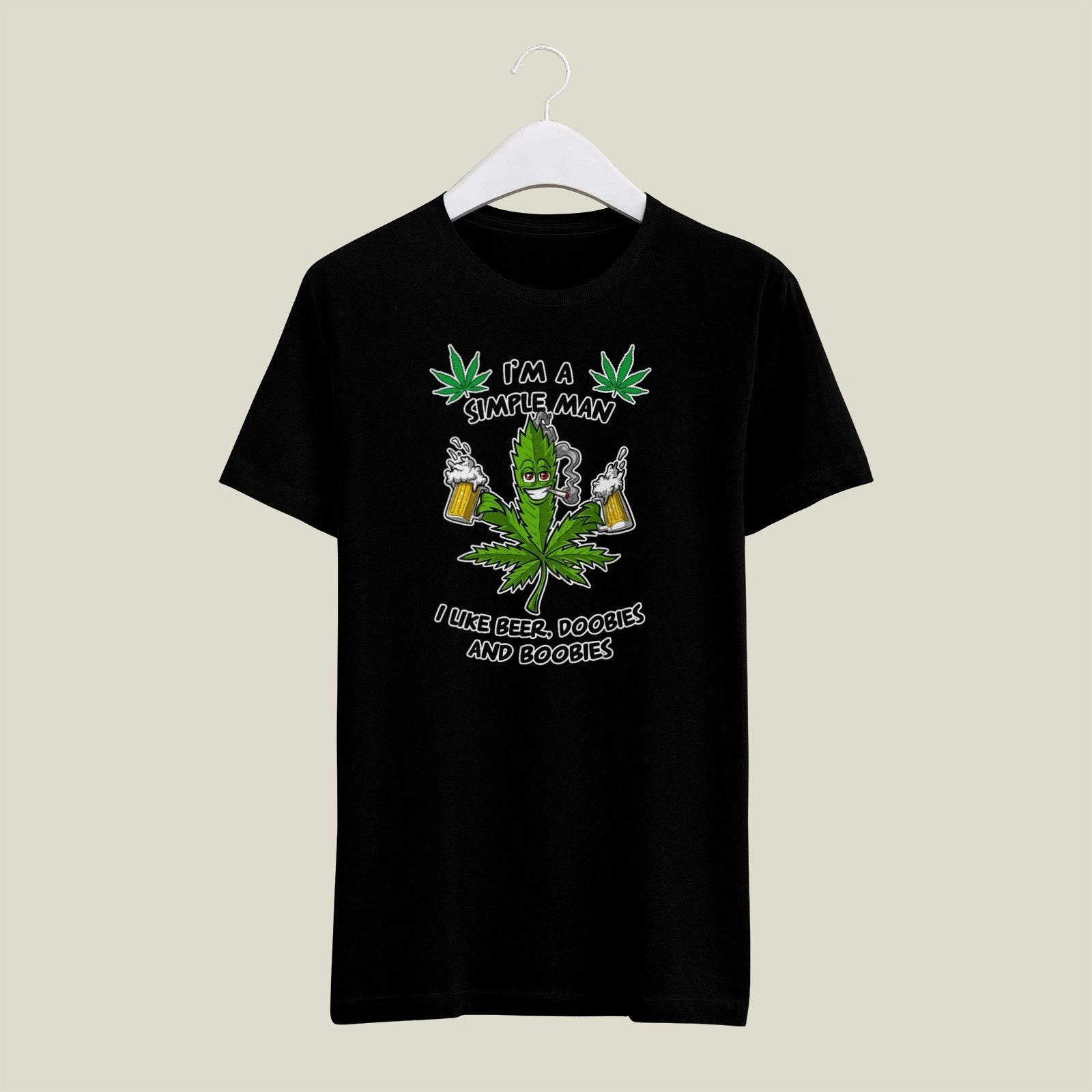 Black  X-LARGE  Mens Gildan T Shirt Simple Man Beer Doobies Boobies 420 Weed