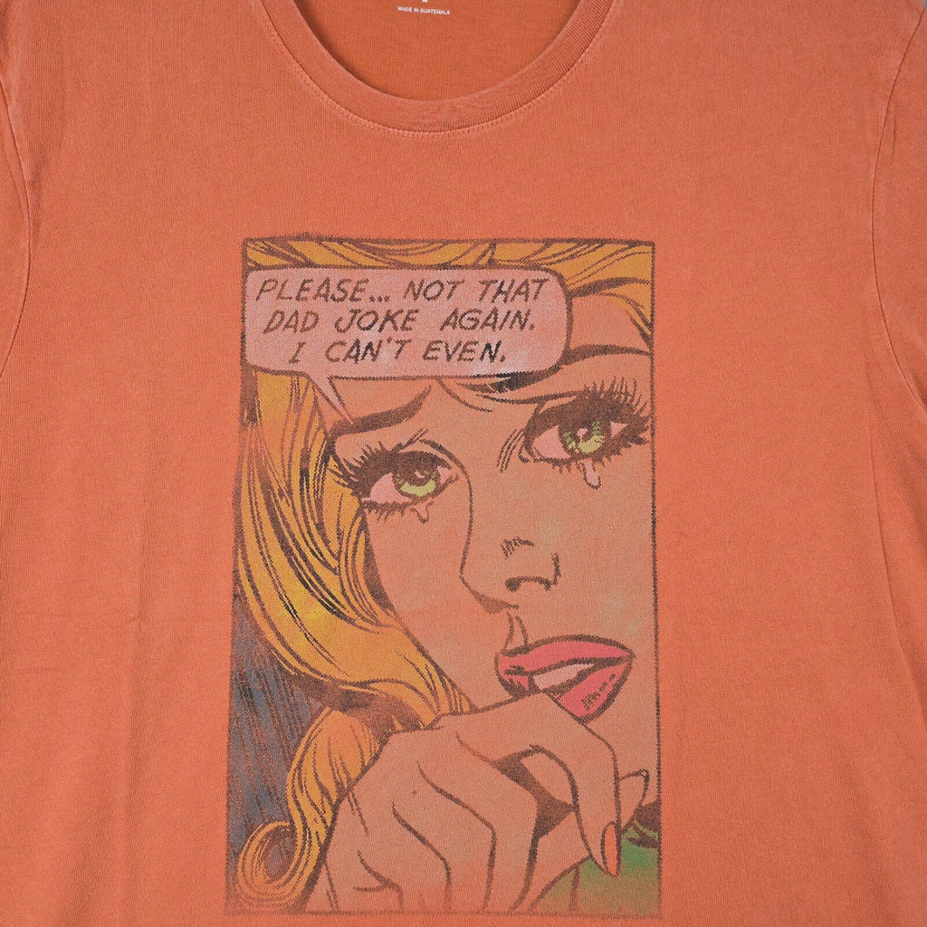 Lucky Brand Mens Shirt Large Orange Comic Dad Joke Casual Funny Cartoon Girl NWT