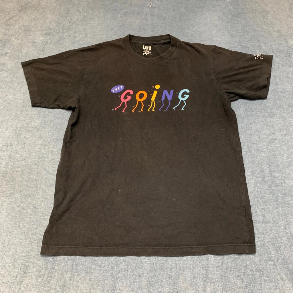 Uniqlo Pieter Ceizer T Shirt Mens Large Black Cotton Keep Going Graphic Trendy