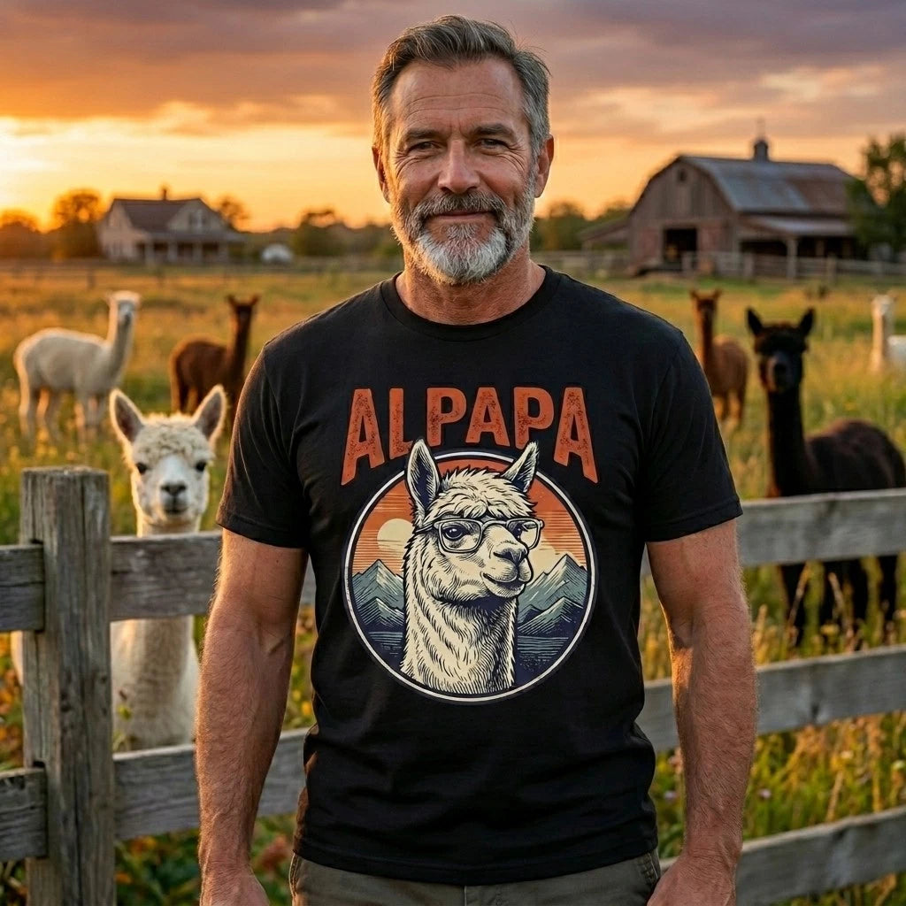 Alpapa T-Shirt Funny Alpaca Dad Pun Retro Fathers Day Gift Mens Top