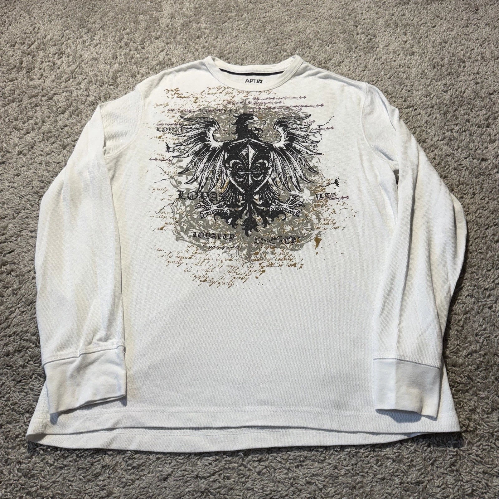 Vintage Y2k Thermal Cyber Goth Shirt Mens Large White Grunge Long Sleeve