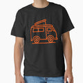 Neon Orange Van Life — Retro Pop-Top Camper Line Art by MisterHelmut