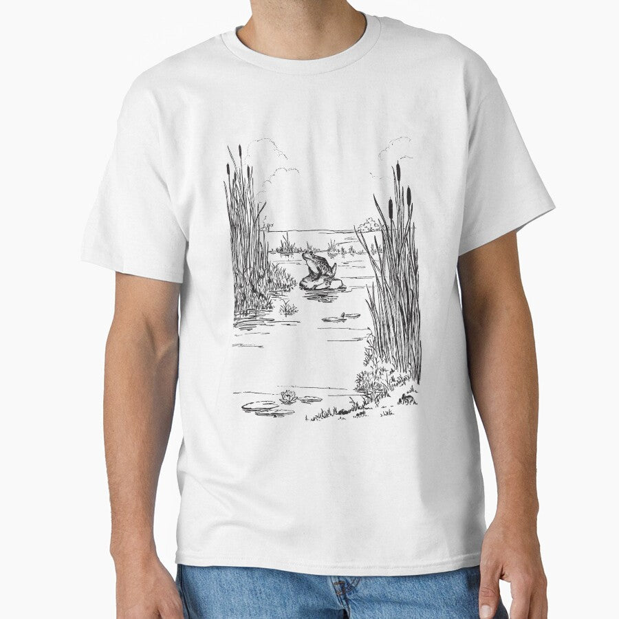 Cute Vintage Cottagecore Aesthetic Frog Sitting by the Pond Thinking, Emo Depressed Frogge by Lake by MinistryOfFrogs