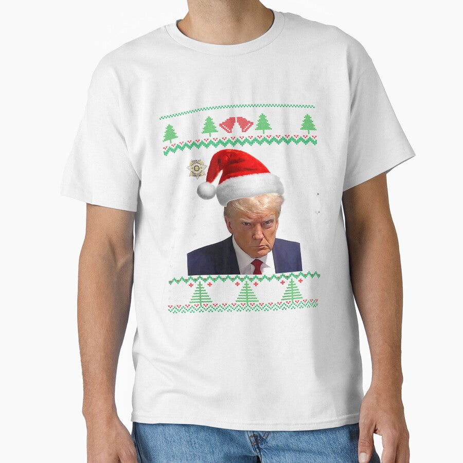 Official Donald Trump Mug Shot Ugly Christmas T-Shirt, Trump Mug Shot Crew Neck Christmas Sweatshirt, Instant Camera, Ugly Sweater, Holiday Party Shirt by conne89