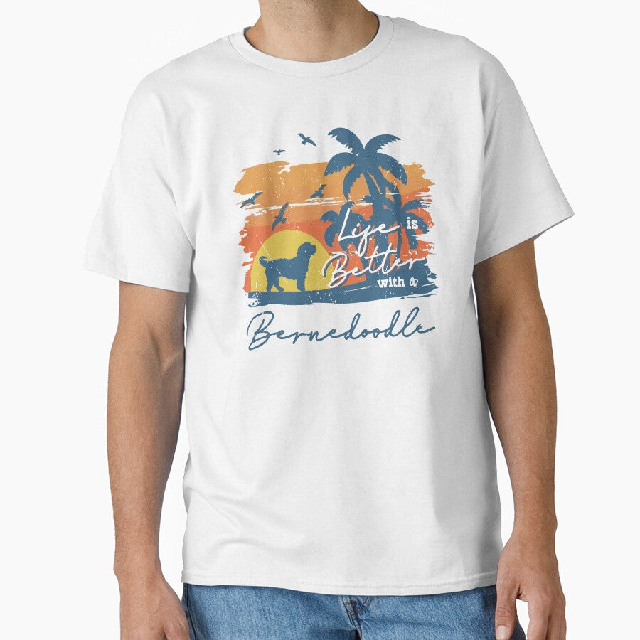 Life is Better With Bernedoodle Beach Sunset Retro Vintage by rafaeltto