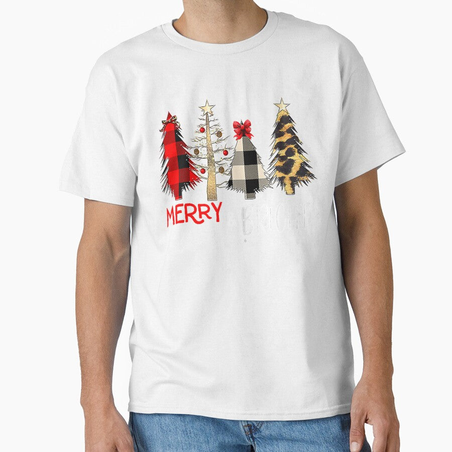 Merry And Bright Christmas Wild Leopard Plaid Trees Xmas T-Shirt by orvillesznpb70