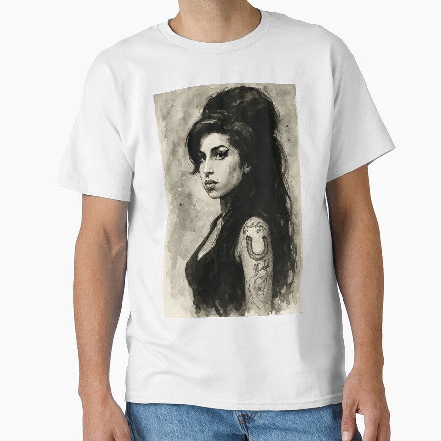Amy Winehouse Portrait Art – Black Ink Watercolour Painting of Music Icon by ConorKeeganArt