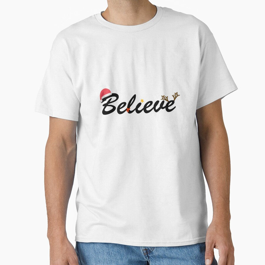 Believe Christmas T-Shirt Casual Short Sleeve Funny Letter Print Tee Tops by Smala