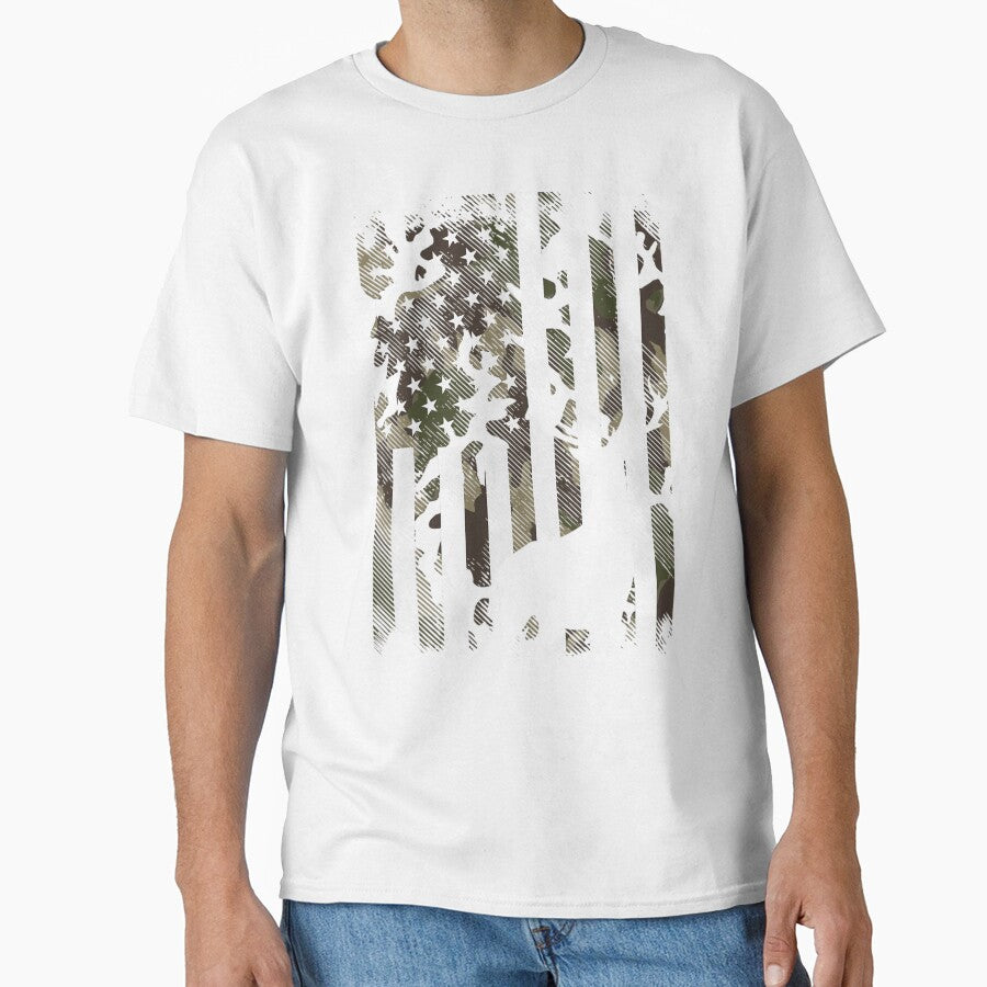 Camo US Flag Deer Elk Buck Camoflage Hunting Hunter Dad 	 Short Sleeve by cichhvenuu23