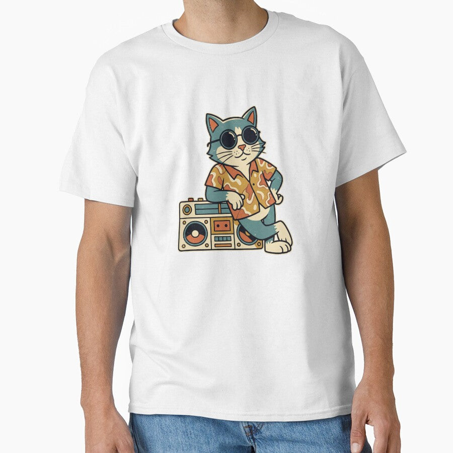 Cool Cat Boombox Retro Cartoon Illustration by Kreador™