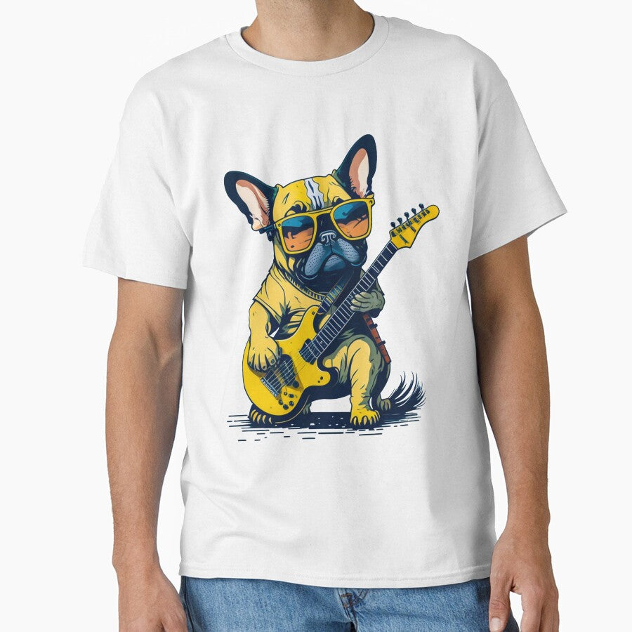 French Bulldog Dog playing electric guitar & wearing a sun glass by A7med-Design