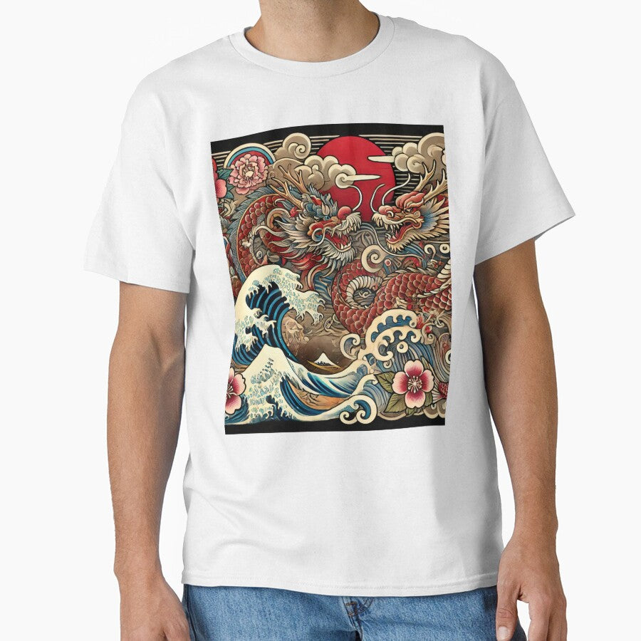 Traditional Japanese Irezumi Tattoo Design - Dragons & Waves by SakuraJapanArt