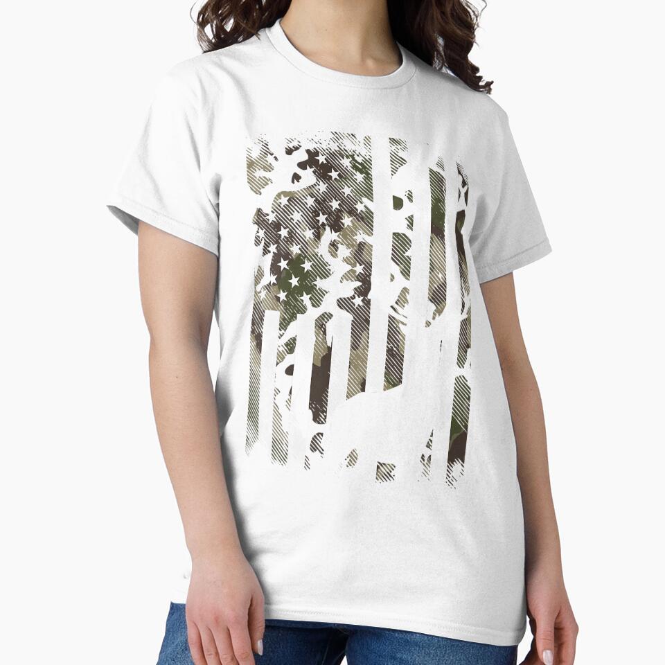 Camo US Flag Deer Elk Buck Camoflage Hunting Hunter Dad 	 Short Sleeve by maxieleratac