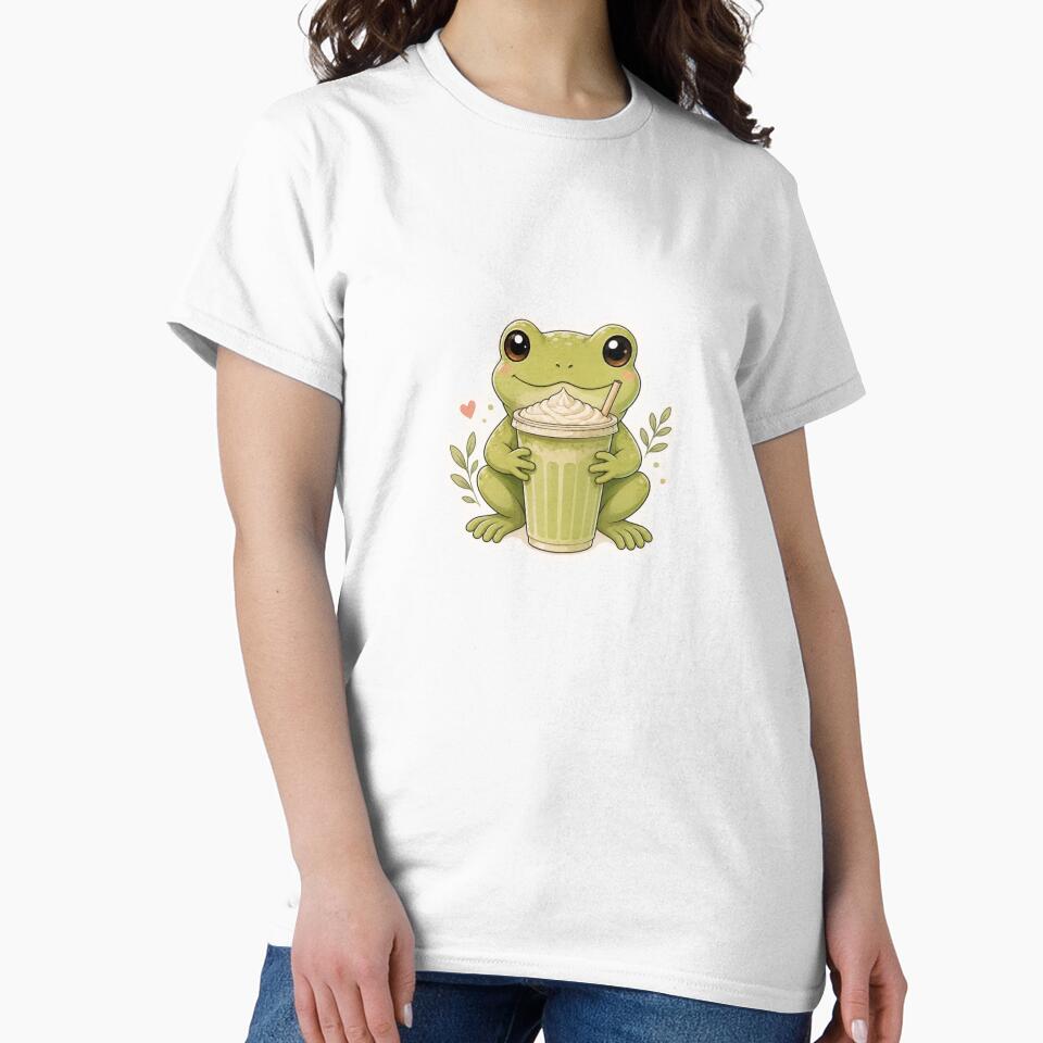 Cute Matcha Frog with Latte by TessHandmadeCreation