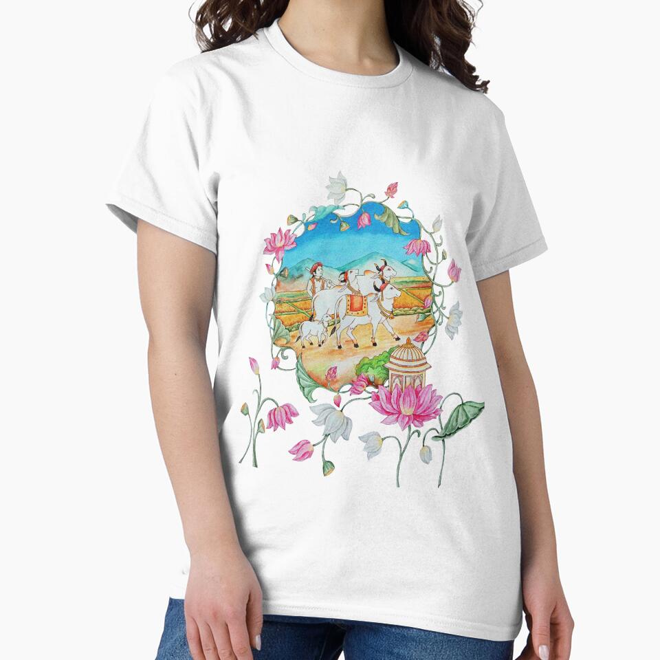 Traditional Pichwai Art - Sacred Cow and Lotus Garden Illustration by MrArt10K