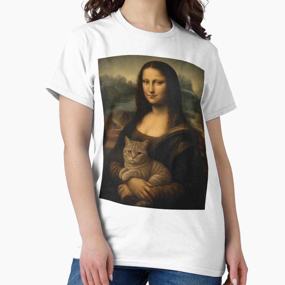 Mona Lisa And Tabby Cat Friend - Funny Classical Painting Parody by merchxwear