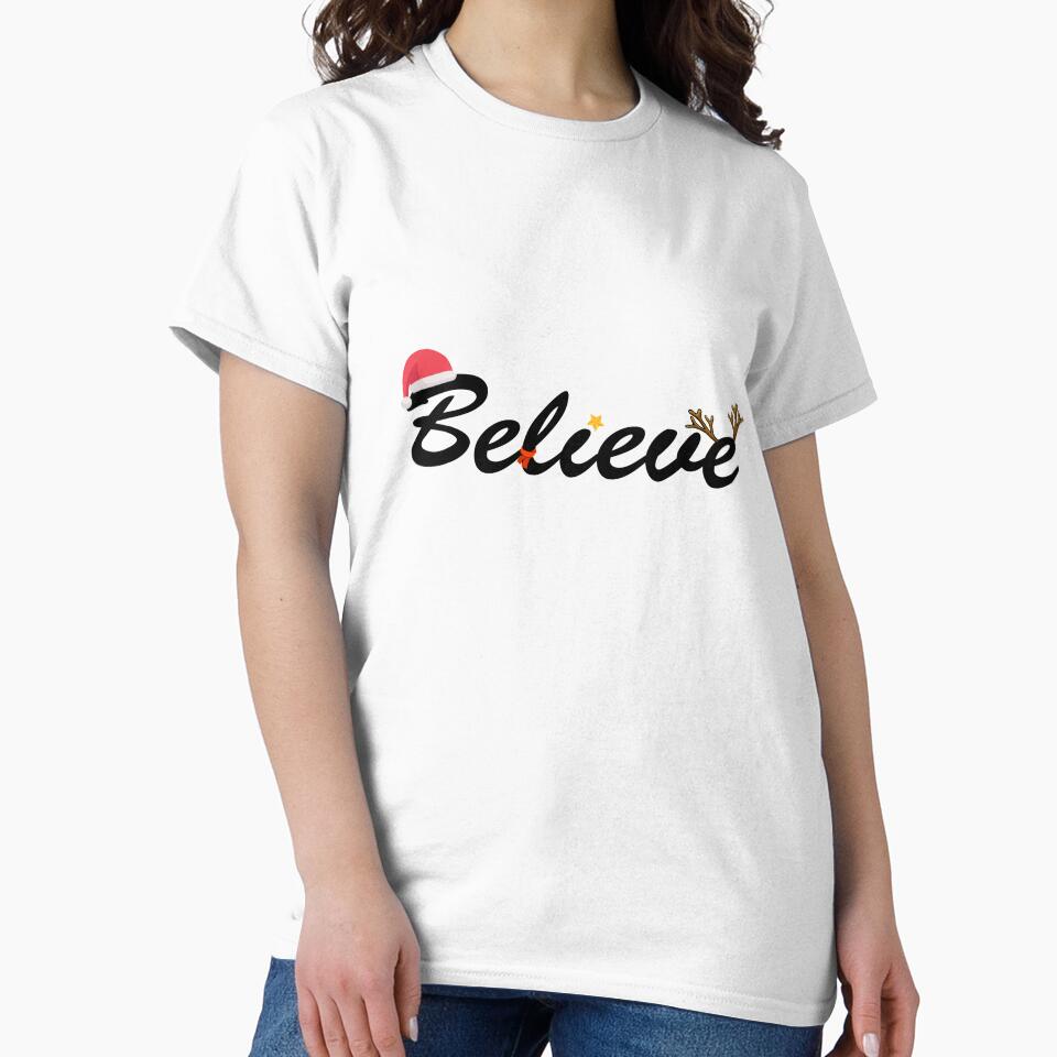 Believe Christmas T-Shirt Casual Short Sleeve Funny Letter Print Tee Tops by Smala