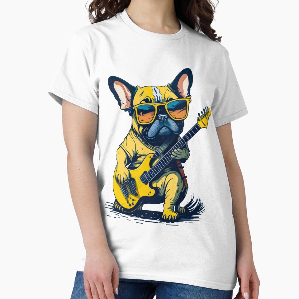 French Bulldog Dog playing electric guitar & wearing a sun glass by A7med-Design