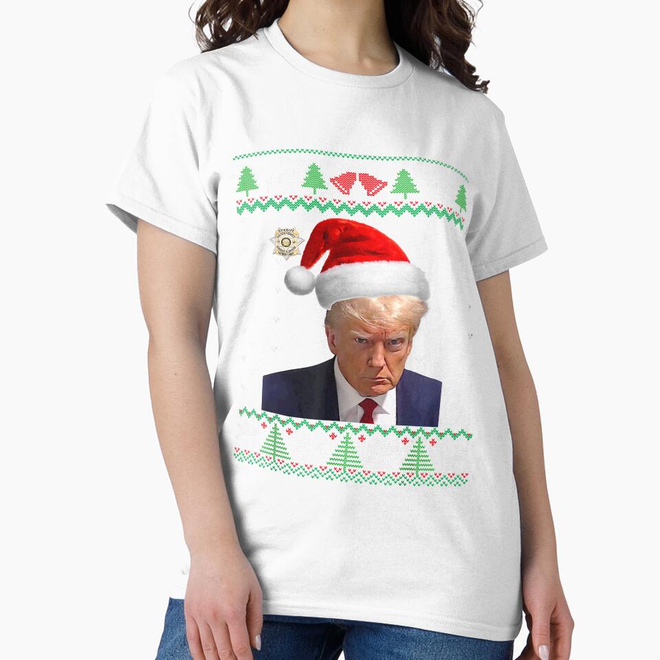 Official Donald Trump Mug Shot Ugly Christmas T-Shirt, Trump Mug Shot Crew Neck Christmas Sweatshirt, Instant Camera, Ugly Sweater, Holiday Party Shirt by conne89