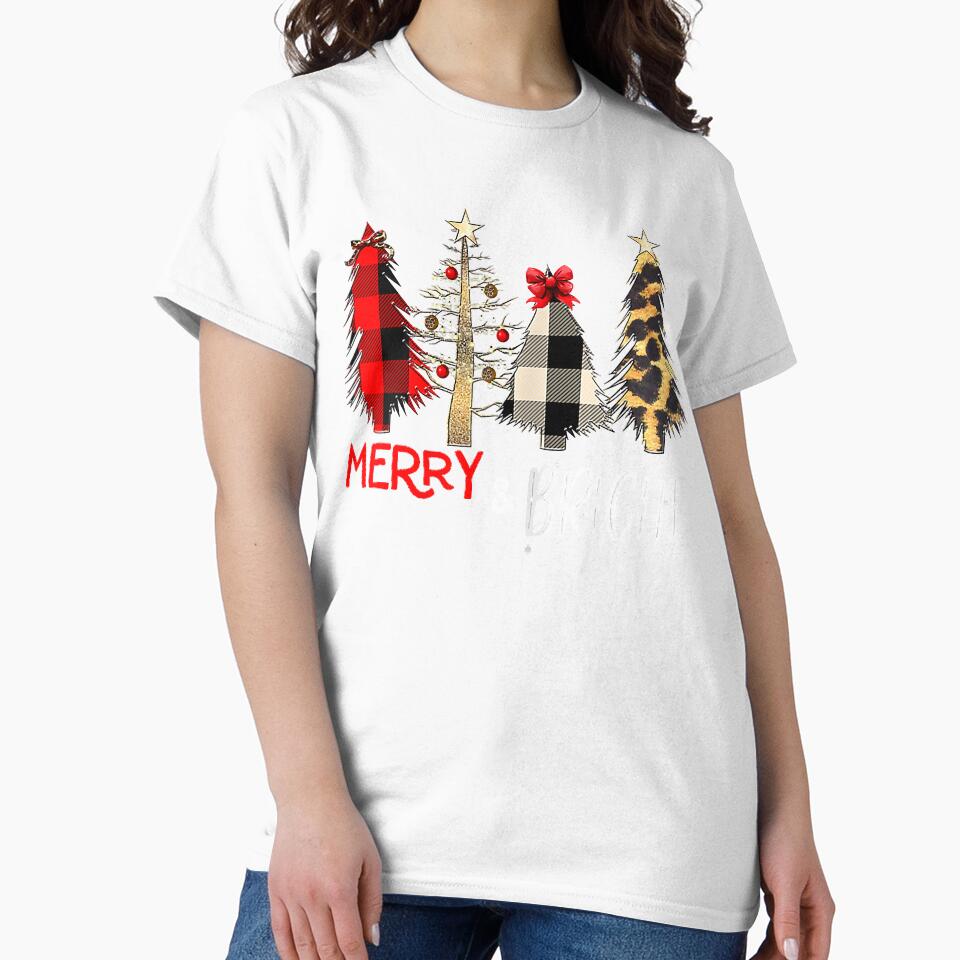 Merry And Bright Christmas Wild Leopard Plaid Trees Xmas T-Shirt by orvillesznpb70
