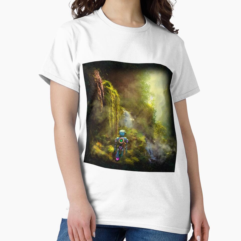 Cute Robot walking at a Cliff with Waterfall by Pixelbloomz