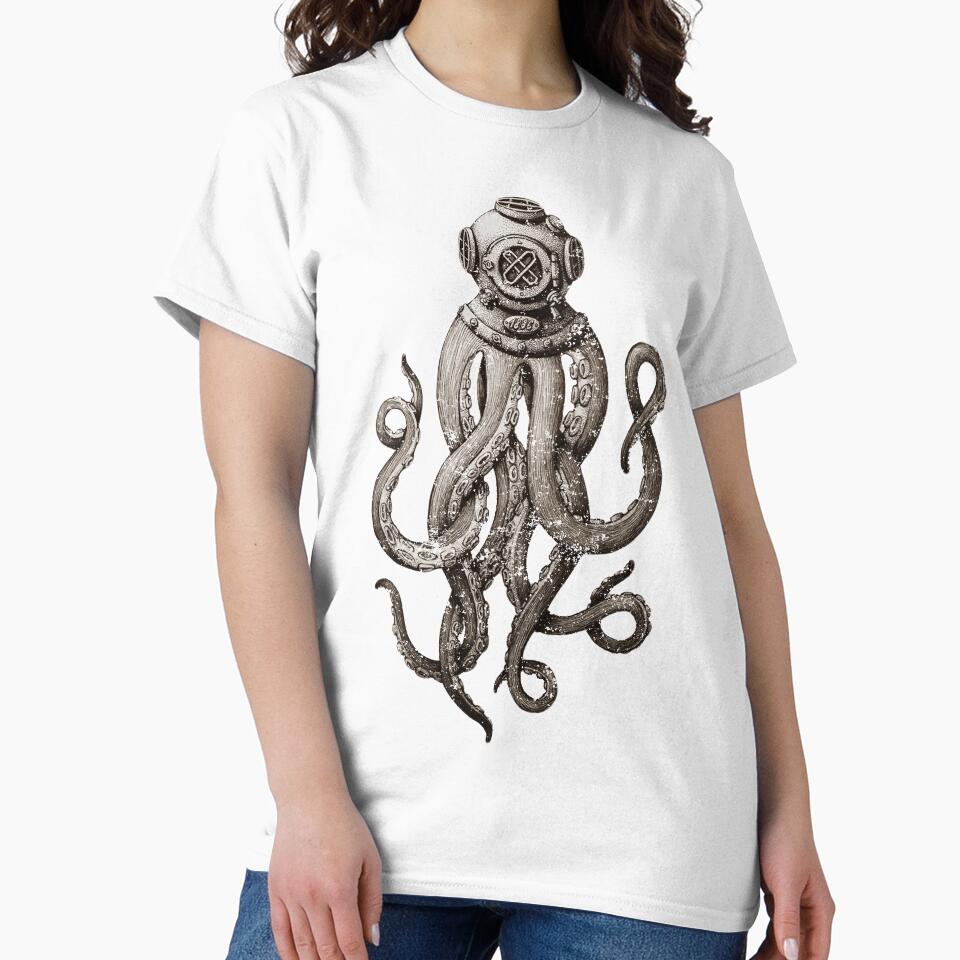 Strange Vintage SCUBA Diving Octopus Kraken T-shirts and Gifts by Robert Diebold