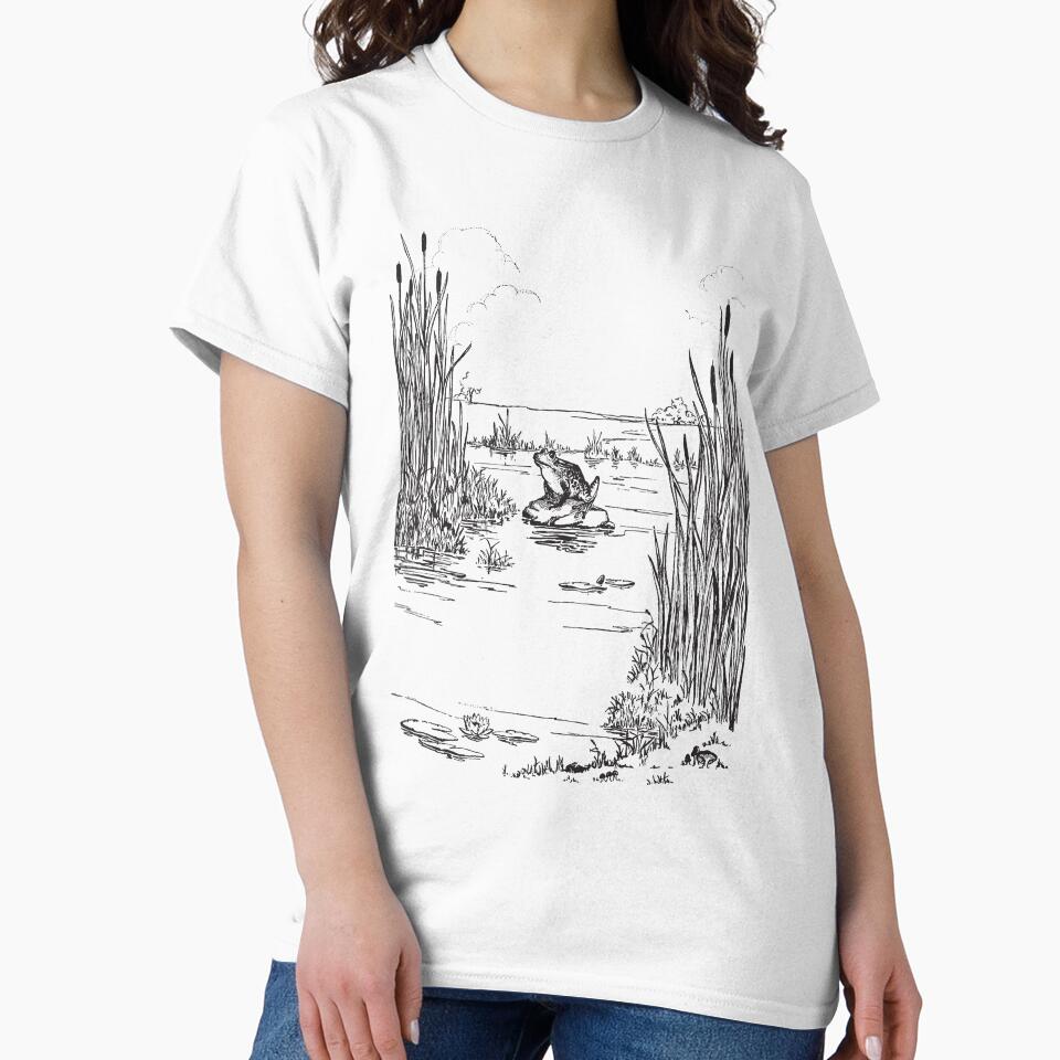Cute Vintage Cottagecore Aesthetic Frog Sitting by the Pond Thinking, Emo Depressed Frogge by Lake by MinistryOfFrogs