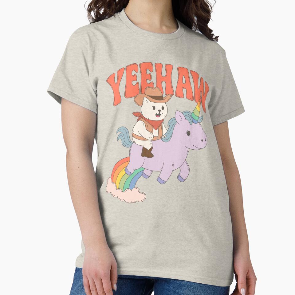 Yeehaw Cowboy Cat Riding Rainbow Unicorn by Jess.a.creates