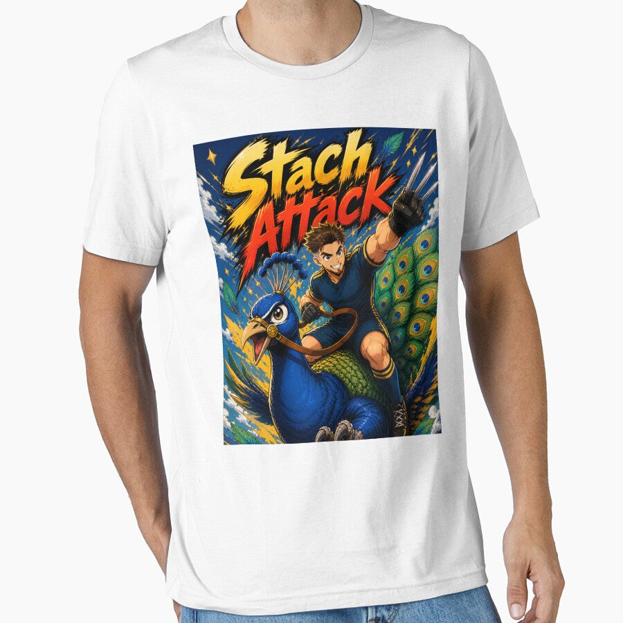 Stach Attack Anime Peacock Rider – Bold Fantasy Sports Style T-Shirt & Sticker Design by Final Whistle Art