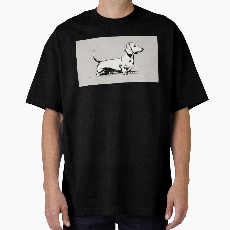 Dachshund stands on a plain surface by anytka
