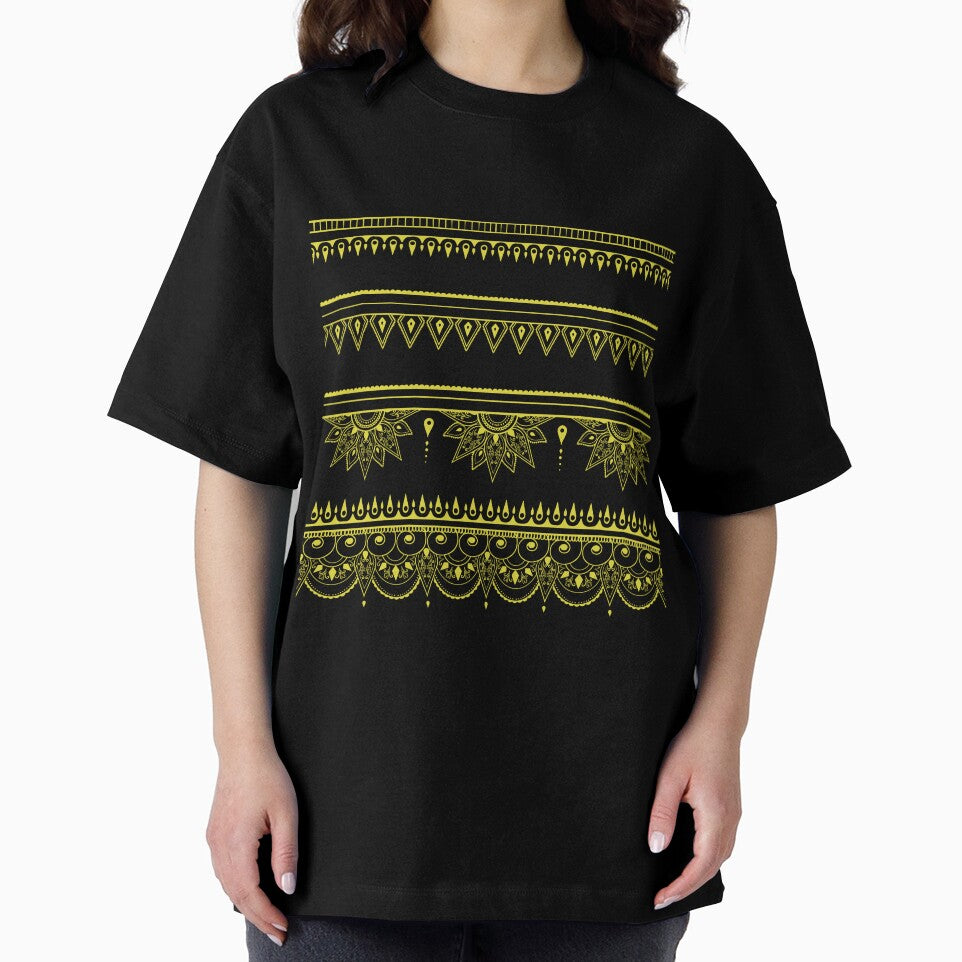 South asian patterns yellow on black by Chaoticzarts