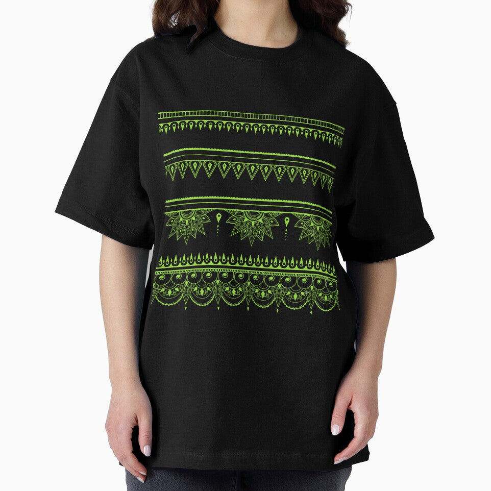 South asian patterns kiwi green on black by Chaoticzarts