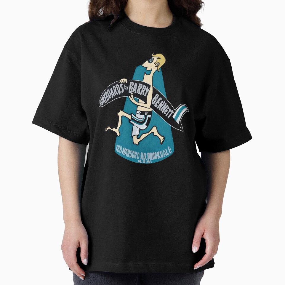 Vintage Australian Surfing logo T Shirt Barry Bennett running man art by Kludoman